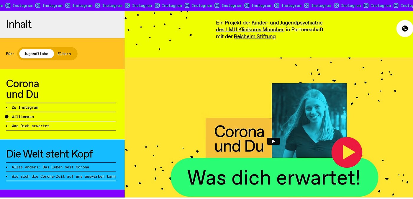 Das Bild zeigt die Homepage von www.corona-und-du.info